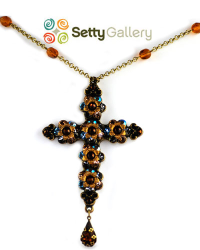 Large Flower Cross Necklace